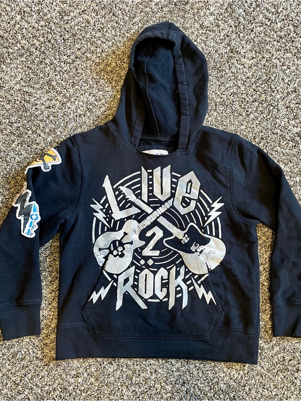 American Eagle Outfitters Black 'Live 2 Rock' Graphic Hoodie Size Kids 7/8